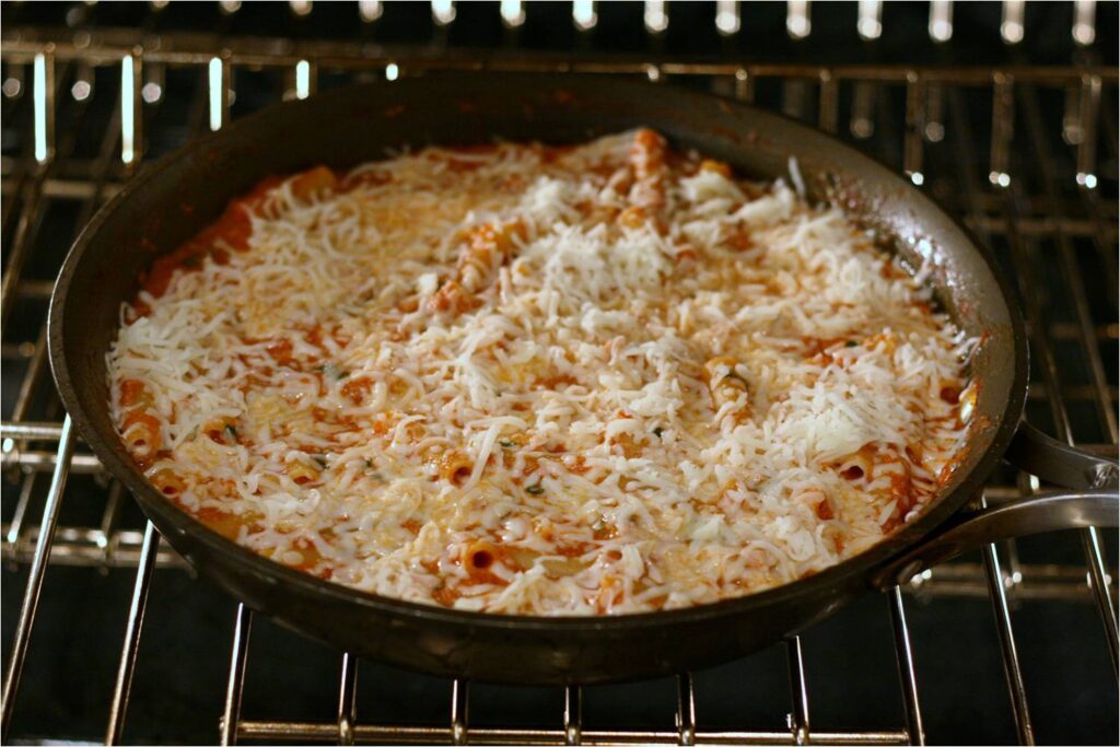 Skillet Baked Ziti Before Oven