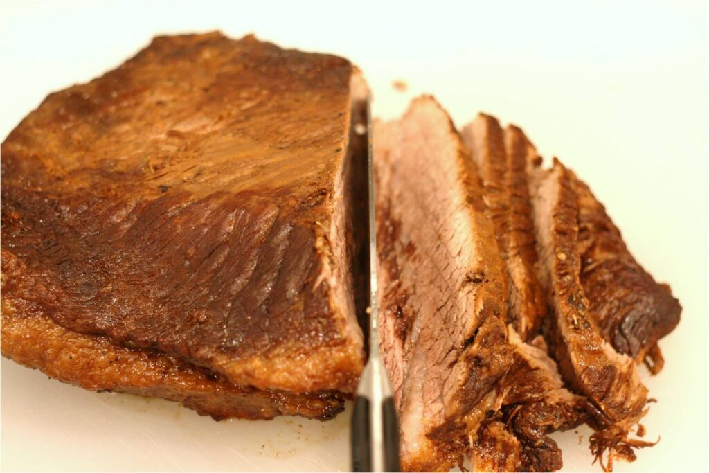 Slicing beef brisket