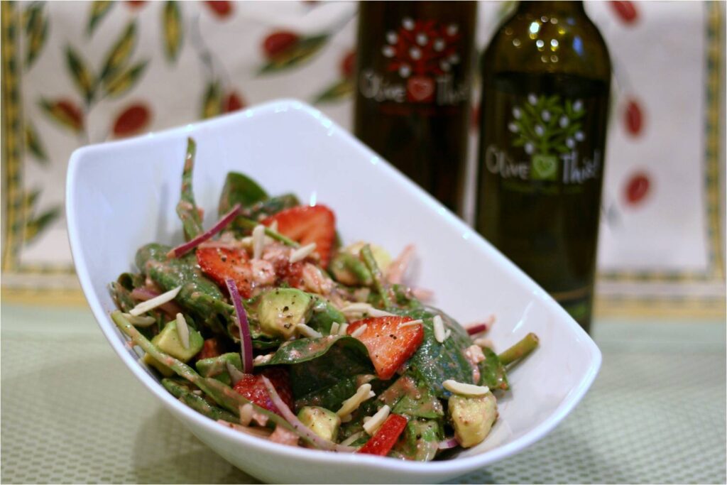 Spinach Avocado Salad with Basil Strawberry Vinaigrette Feature