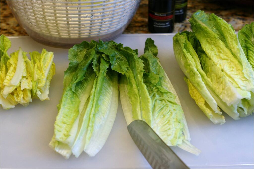 Split Large Romaine Leaves