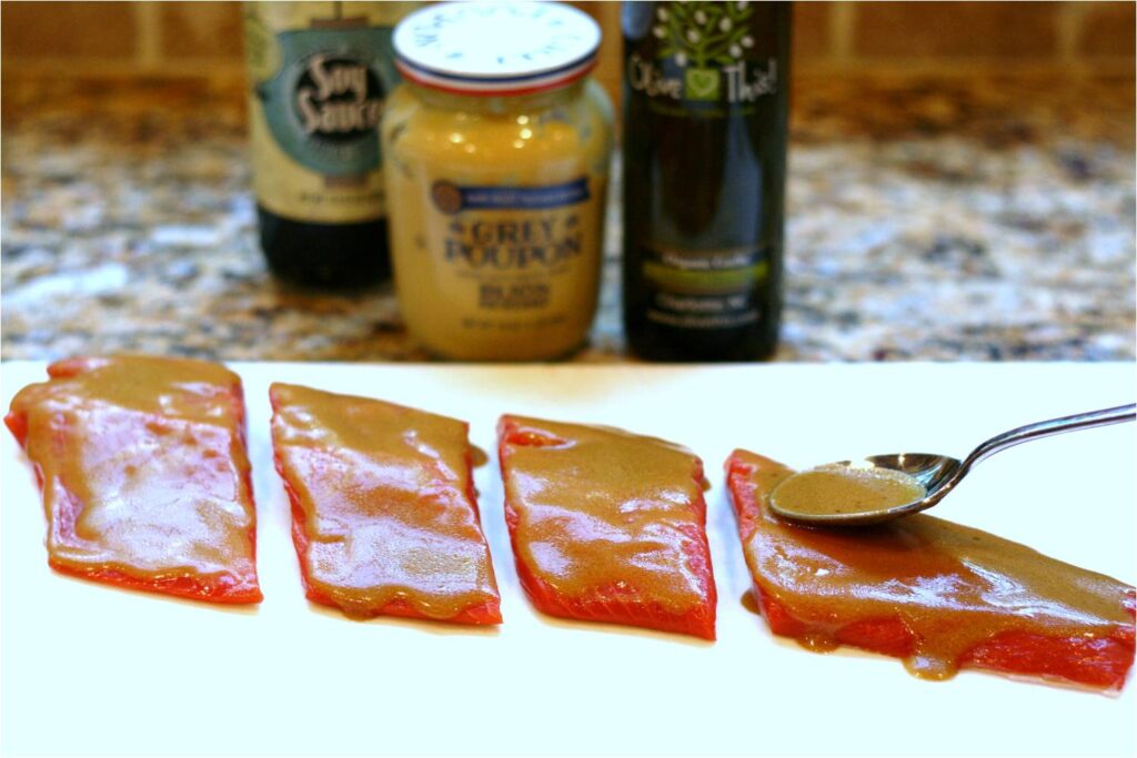 Spread the Dijon Soy Garlic Marinade on the Salmon