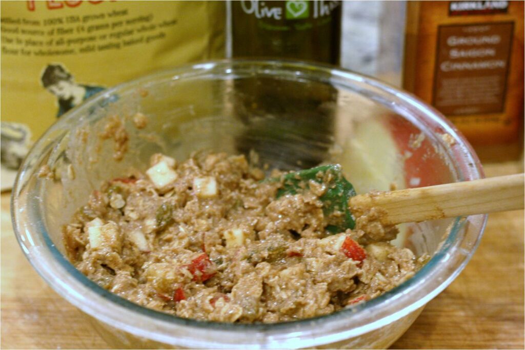 Stir batter for Low-fat Oatmeal Cookies