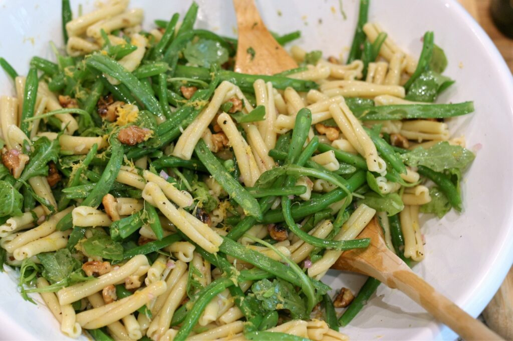 Tossing Lemony Green Bean Pasta Salad