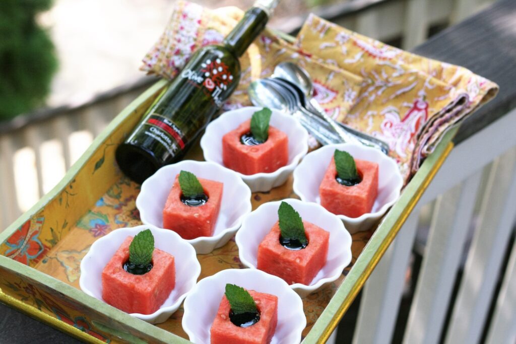 Watermelon Cubes with Red Apple Balsamic Vinegar Feature