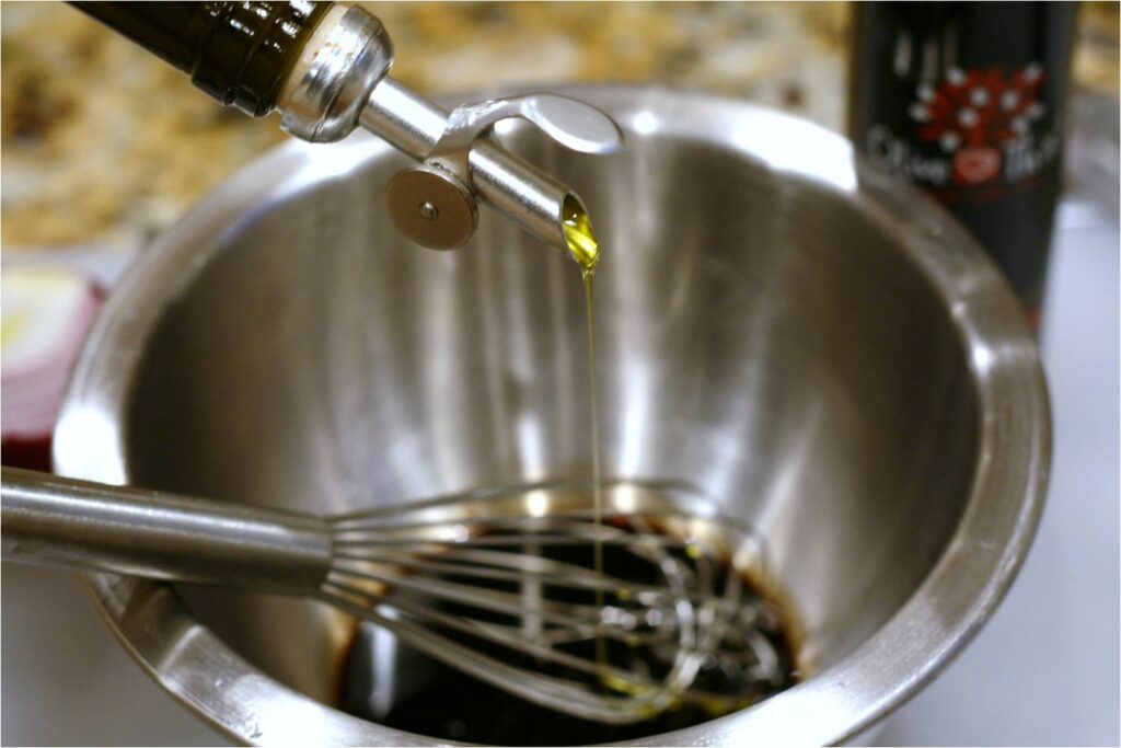 Whisk EVOO and Blueberry Balsamic