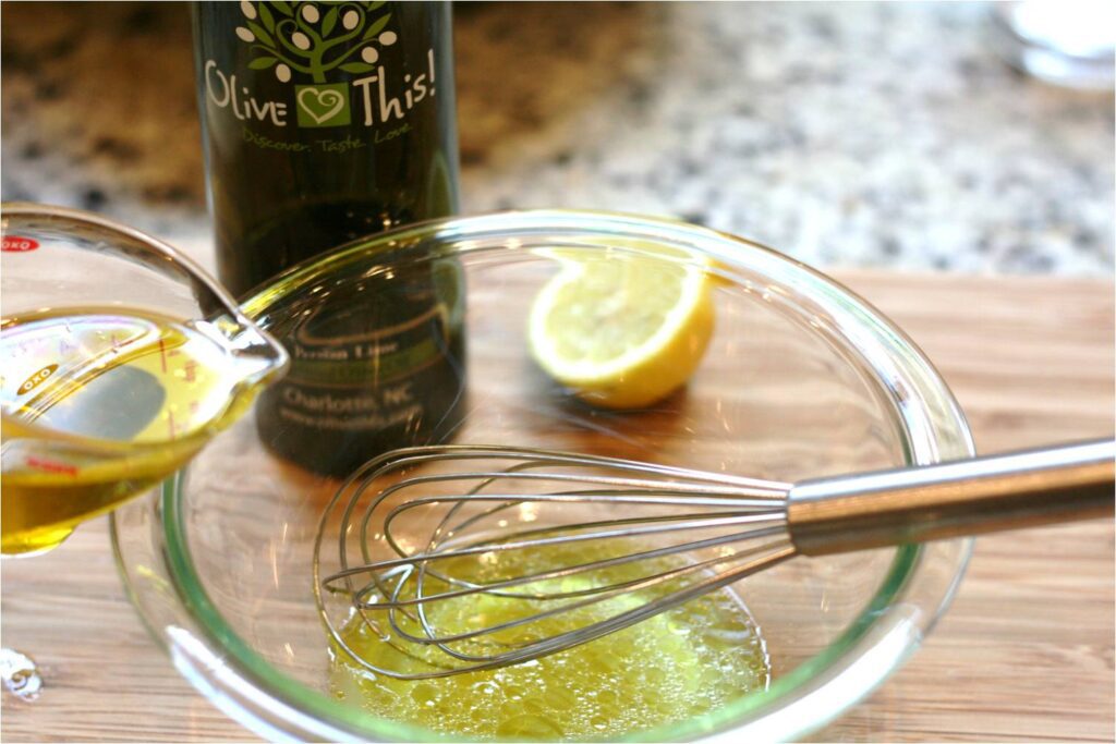 Whisk Lemon and EVOO for Herbed salmon