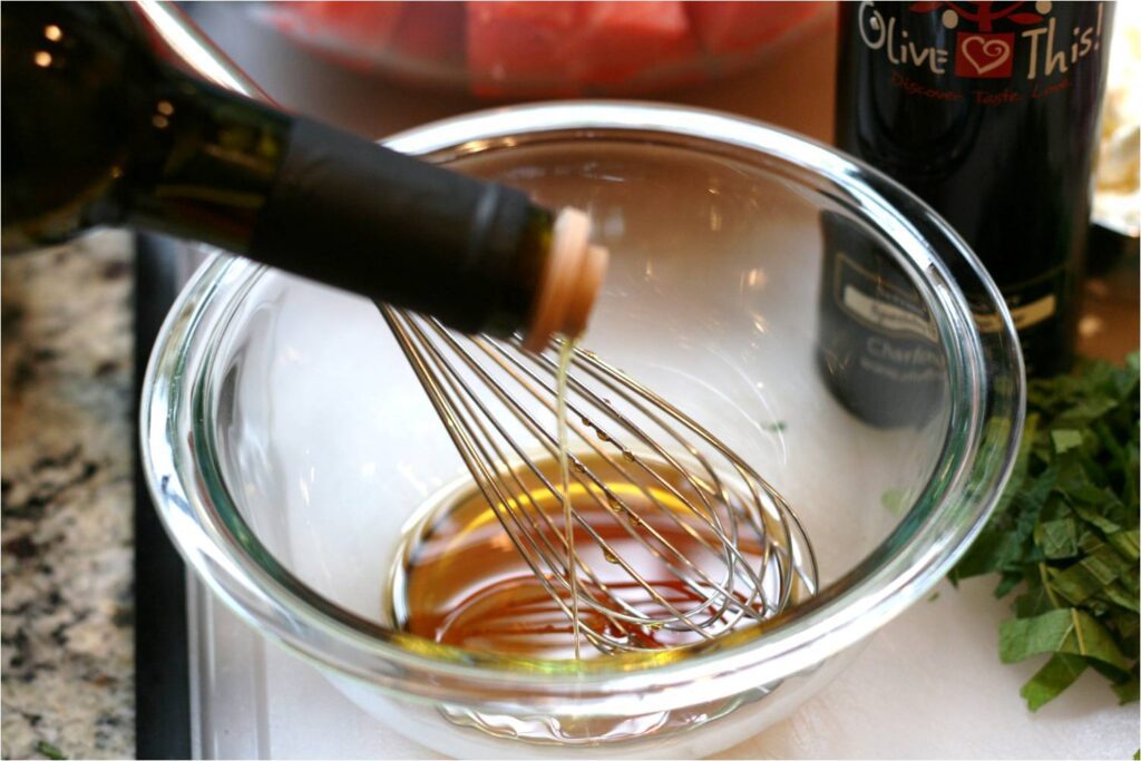 Whisk dressing for watermelon salad